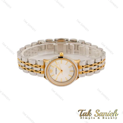 ساعت امپریوآرمانی زنانه دورنگ طلایی صفحه سیلور شماره خطی Armani-5435-L