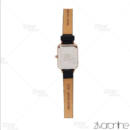 ساعت دنیل ولینگتون زنانه کوادرو صفحه رزگلد بند چرم مشکی 106246