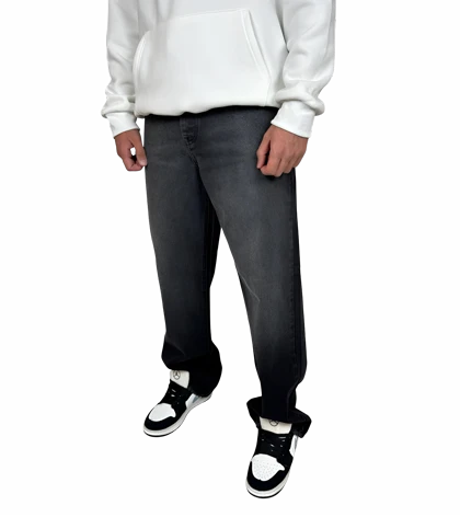 شلوار جین مردانه نیم بگ - مدل خراش‌دار (Scratch) تیره - رنگ مشکی/دودی