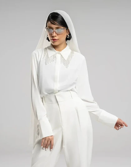 حریر ابریشم یقه کریستال