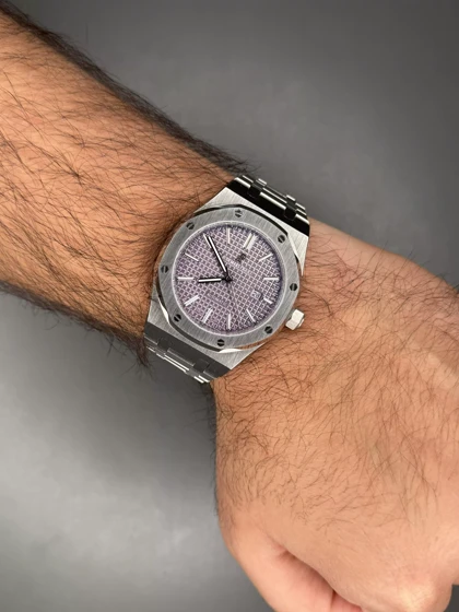 ساعت مچی اودمار پیگه باتری بند سیلور صفحه بنفش Audemars Piguet