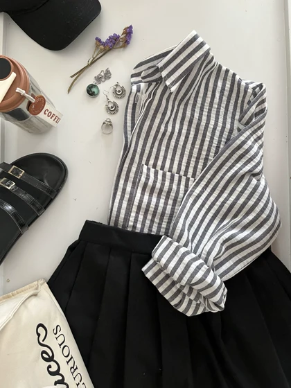 شومیز راه راه لینن زنانه خنک و تابستانی کد 093