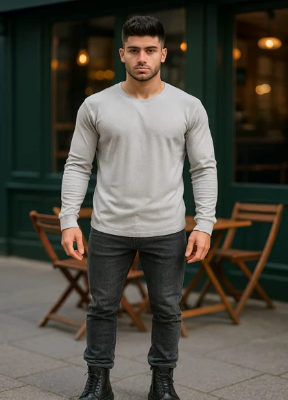 بلوز مردانه طوسی روشن یقه کوبایی مدل Etron