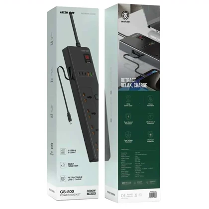 چند راهی برق گرین لاین Green Lion مدل GS-800 با 4 سوکت 5 پورت