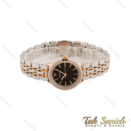 ساعت امپریوآرمانی زنانه دورنگ رزگلد صفحه مشکی شماره خطی Armani-5433-L