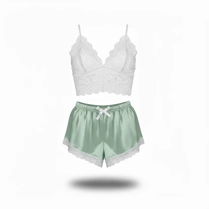 ست نیم‌تنه گیپور و شلوارک مدل 030