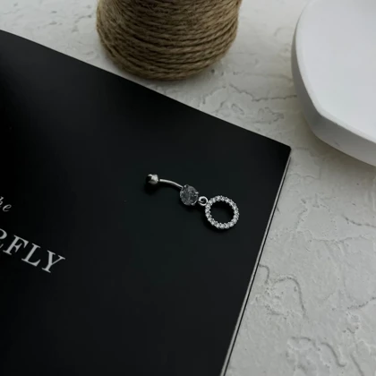 پیرسینگ ناف استیل زنانه با آویز حلقه جواهری