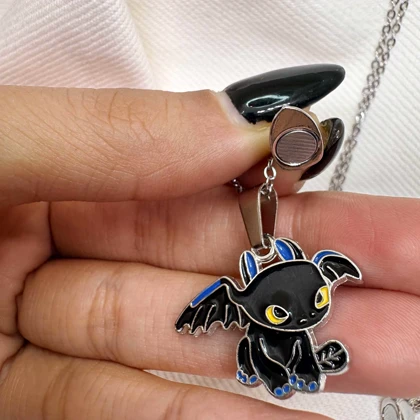 ست گردنبند دو نفره مدل «اژدها و قلب مگنتی» | پلاک مکمل با زنجیر دیپلمات استیل