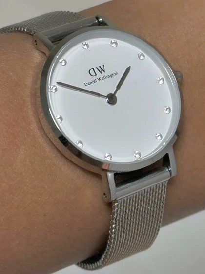 ست ساعت دنیل ولینگتون حصیری زنانه نقره ای صفحه سفید اندکس نگین با دستبند Daniel Wellington Silver