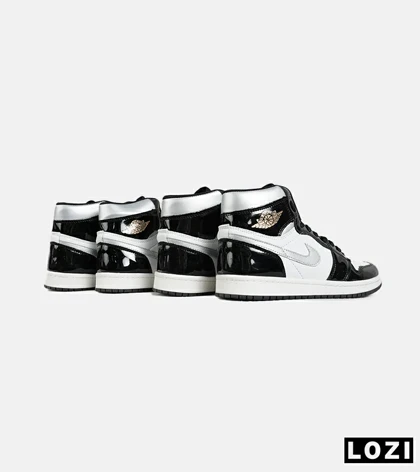 کفش کتانی مردانه و زنانه ساق‌دار مشکی سفید ورنی NIKE jordan 1