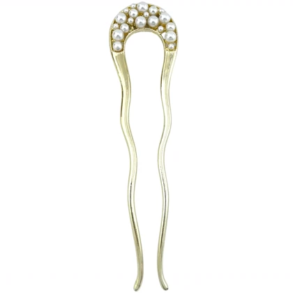 کانزاشی مو زنانه فلزی مدل لاریسا طرح طلایی با مرواریدهای ظریف