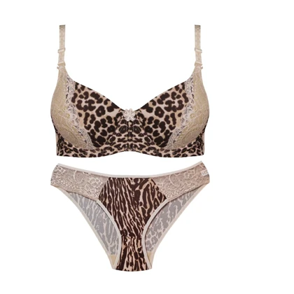 ست شورت و سوتین اسفنجی کد 104689 پلنگی کرم