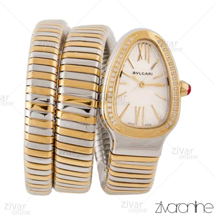 ساعت بولگاری زنانه مدل ماری دورنگ طلایی صفحه دور نگین 103978