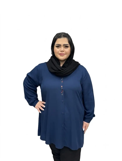 شومیز مانتویی سایز بزرگ زنانه نخی طرح گلدوزی خوشه ای