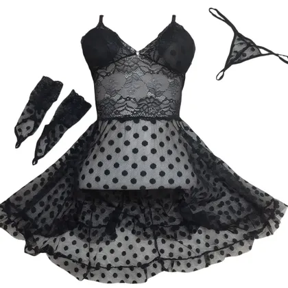 لباس خواب توری کاپ‌دار Anahel کد 7081