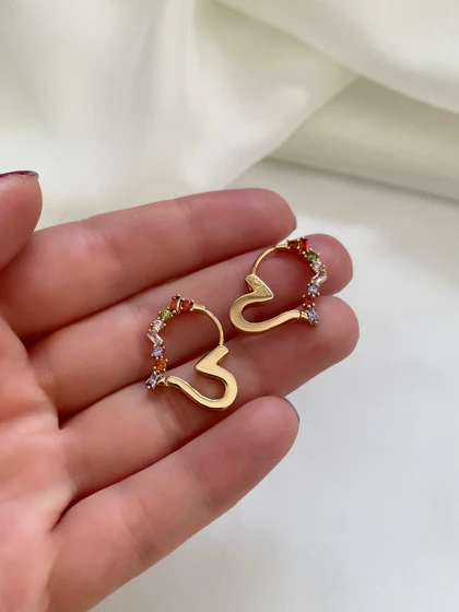 گوشواره قلب نگین رنگی ژوپینگ