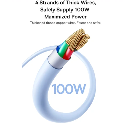 کابل سوپر فست شارژ یواس‌بی به تایپ‌سی 100 وات یک متری بیسوس P10377703113-00