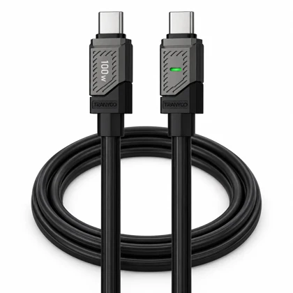 کابل شارژ دو سر تایپ سی ترانیو TRANYOO مدل CC-2 توان 100 وات با نشانگر LED