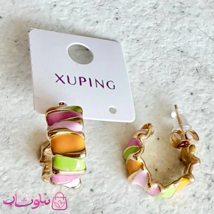 گوشواره حلقه‌ای زنانه ژوپینگ رنگارنگ کد 4991