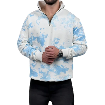 دورس یقه نیم زیپ سفید مدل چاپ برجسته