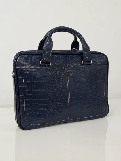 کیف اداری چرم طبیعی سرمه ای/cro54