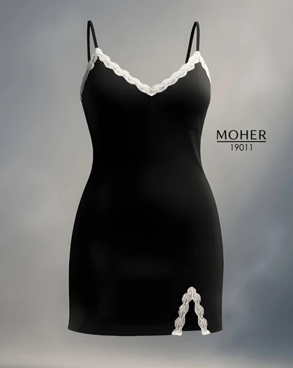 لباس خواب زنانه سایز بزرگ مشکی با نوار توری سفید