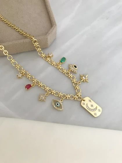 گردنبند آویزدار ماه و ستاره و چشم