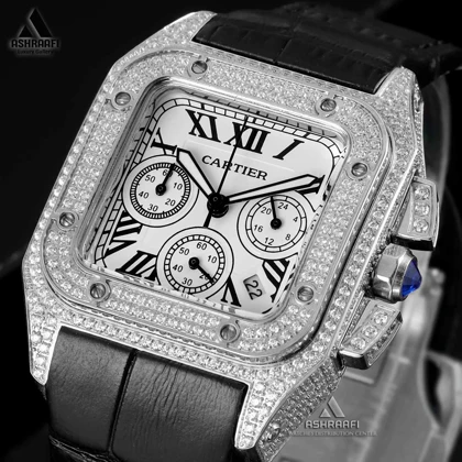 ساعت زنانه کارتیه سانتوس کرنوگراف Cartier Santos 100 Diamond SKW