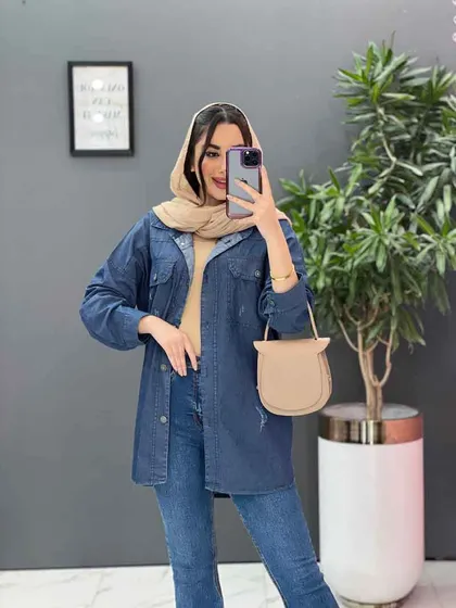 مانتو جین زاپ‌دار جیب پاکتی