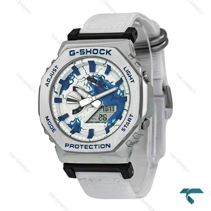 ساعت جیشاک GM2100 مردانه سیلور بند برزنتی سفید G-Shock-7532-G