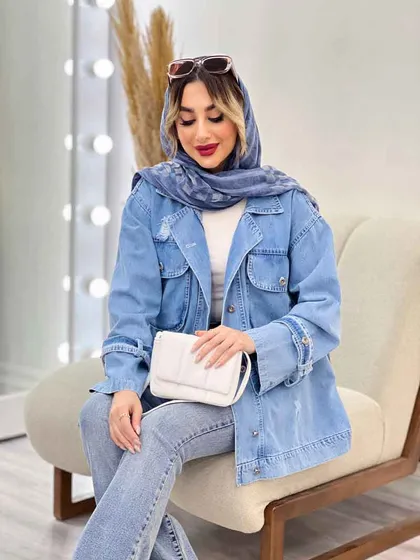 مانتو جین دو جیب پاکتی زاپ‌دار