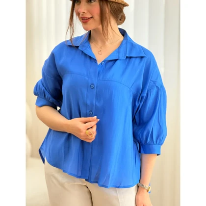 شومیز زنانه نخی آستین چین‌دار