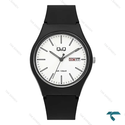 ساعت کیو کیو مردانه دو تقویمه صفحه سفید بند رابر مشکی QQ-7766-G
