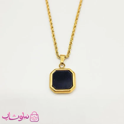 گردنبند سنگ اونیکس مشکی با زنجیر طنابی طلایی کد 300