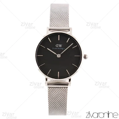 ساعت دنیل ولینگتون زنانه حصیری سیلور صفحه مشکی 102215