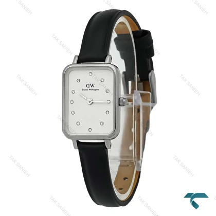 ساعت زنانه مستطیلی DW بند چرمی نقره ای صفحه سفید نگینی DW-8380-L