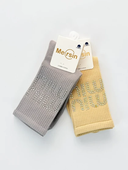 جوراب ساق‌دار زنانه نخ پنبه نگین‌دار میو میو miu miu