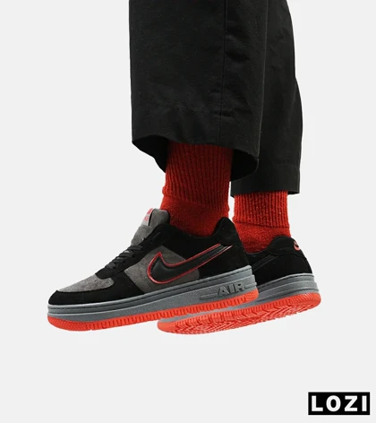 کفش کتانی مردانه و زنانه طوسی مشکی قرمز نایک NIKE AIR FORCE مدل 4192