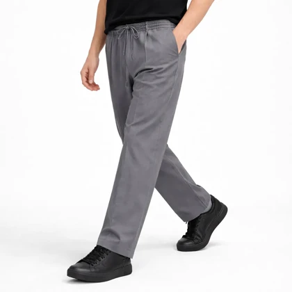 شلوار پارچه ای نیم بگ، طوسی کمرکش، با دوام استایل روزمره کد 5001