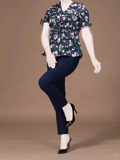 شومیز زنانه آستین کوتاه کش دوزی کتان یقه هفت کژوال نیلارز