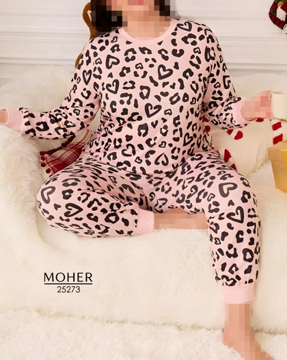ست لباس راحتی زنانه سایز بزرگ طرح پلنگی قلبی
