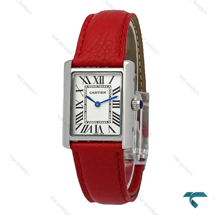 ساعت کارتیر Tank زنانه سیلور بند چرم قرمز Cartier-7216-L