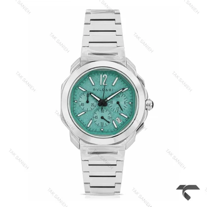 ساعت بولگاری Octo Roma مردانه کورنوگراف سیلور صفحه تیفانی Bvlgari-10626-G