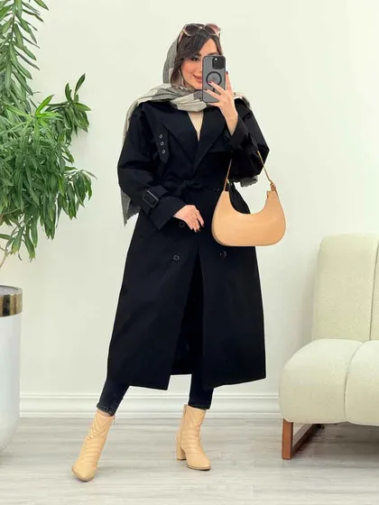 بارانی بلند ژیله پرچ دار ژونا