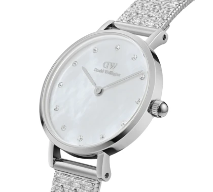ساعت دنیل ولینگتون حصیری زنانه نقره ای صفحه سفید اندکس نگین Daniel Wellington Silver