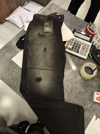 شلوار جین فول بگ تینک گازوییلی با افکت دیسترس و واریاسیون خاکستریمشکی کد 41273