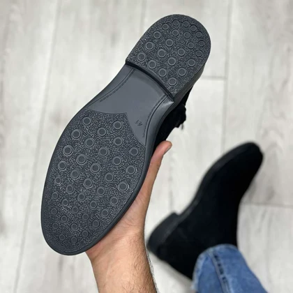 بوت مردانه مدل چلسی زیپ‌دار چرم طبیعی جیر رنگ مشکی