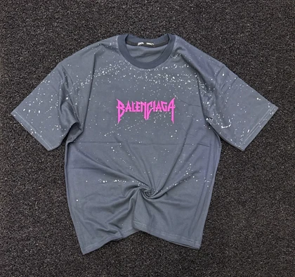 تیشرت پشت چاپ Balenciaga طوسی با طرح اسپلش سفید