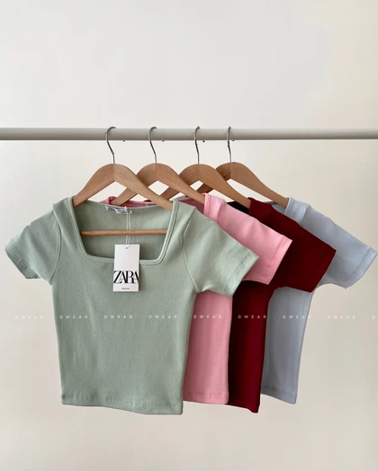 کراپ تیشرت یقه خشتی ZARA