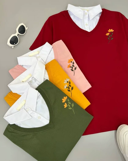 تیشرت یقه دار گلدوزی 2 کد 4758